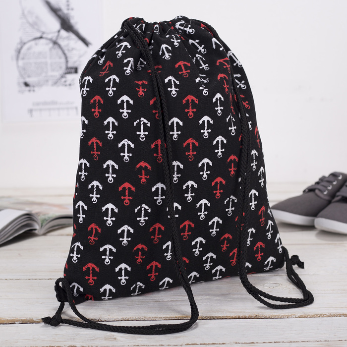 Мешок для обуви "Якорь", отдел на шнурке, цвет чёрный