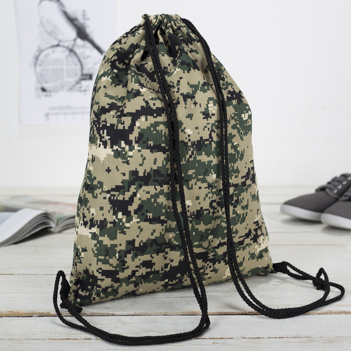 Мешок для обуви "Камуфляж", отдел на шнурке, цвет хаки/пиксель