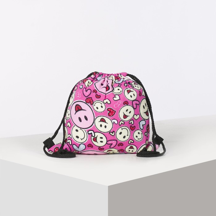 Мешок малый для обуви "Смайлики", отдел на шнурке, цвет розовый