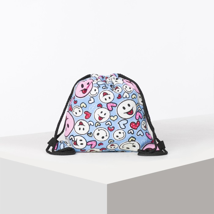 Мешок малый для обуви "Смайлики", отдел на шнурке, цвет голубой
