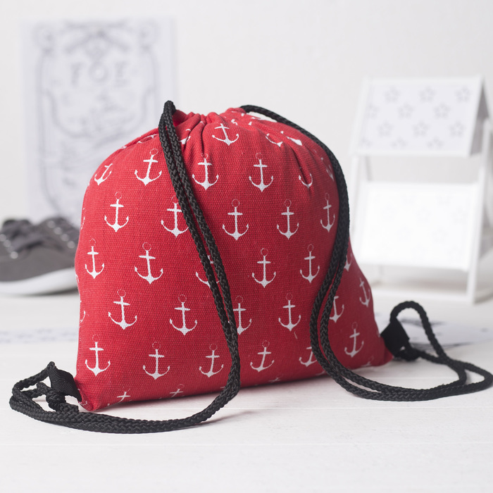 Мешок малый для обуви "Якорь", отдел на шнурке, цвет красный