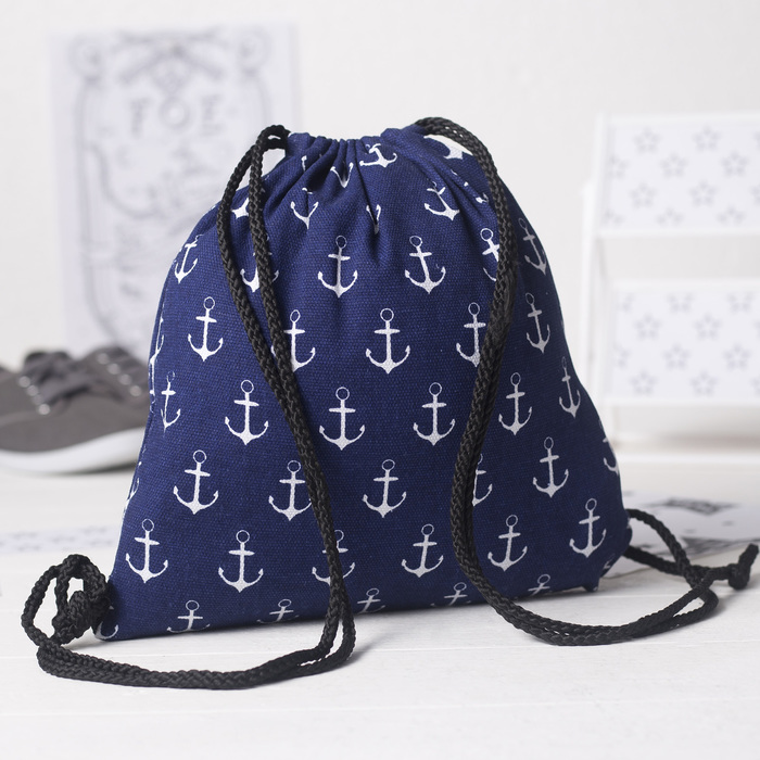 Мешок малый для обуви "Якорь", отдел на шнурке, цвет синий