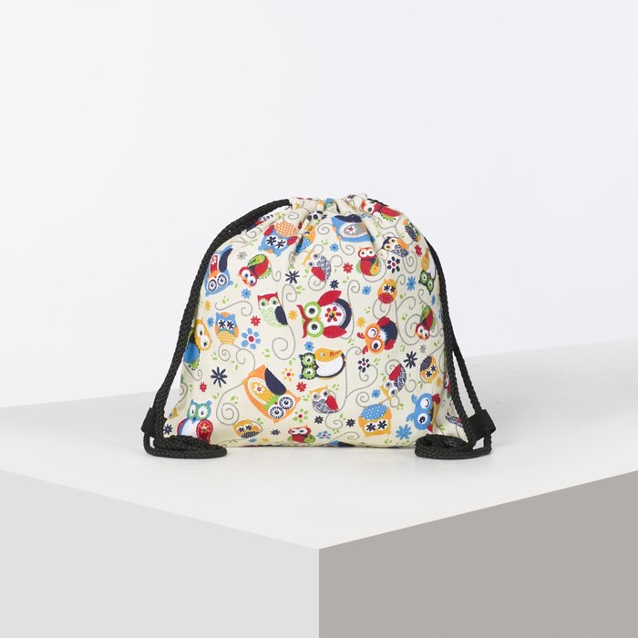 Мешок малый для обуви "Совушки", отдел на шнурке, цвет бежевый