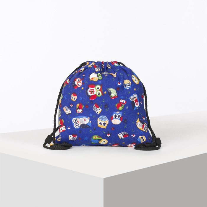 Мешок малый для обуви "Совушки", отдел на шнурке, цвет синий