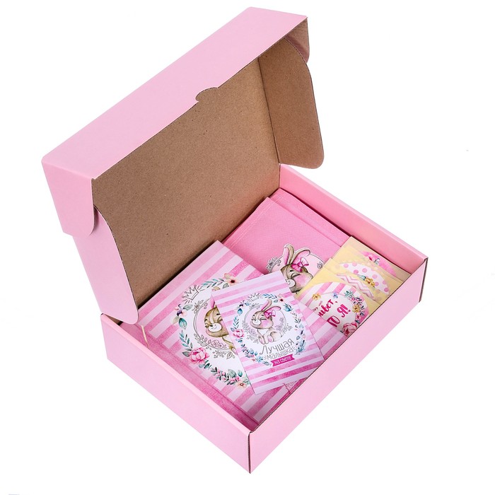 Подарочный набор "Лучшая малышка на свете": фотоальбом на 10 магнитных листов, кармашек на кроватку на 2 отделения, наклейки для фотографирования и открытка