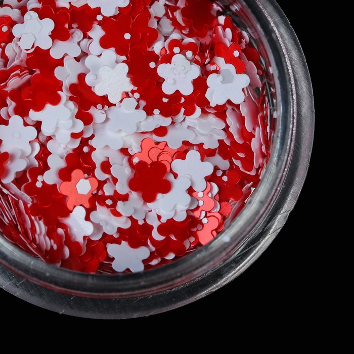 Блёстки/пайетки для ногтей "Цветочки", цвет красный/белый