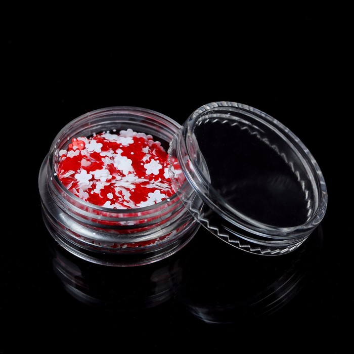 Блёстки/пайетки для ногтей "Цветочки", цвет красный/белый