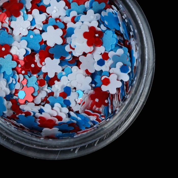 Блёстки/пайетки для ногтей "Цветочки", цвет голубой/красный/белый