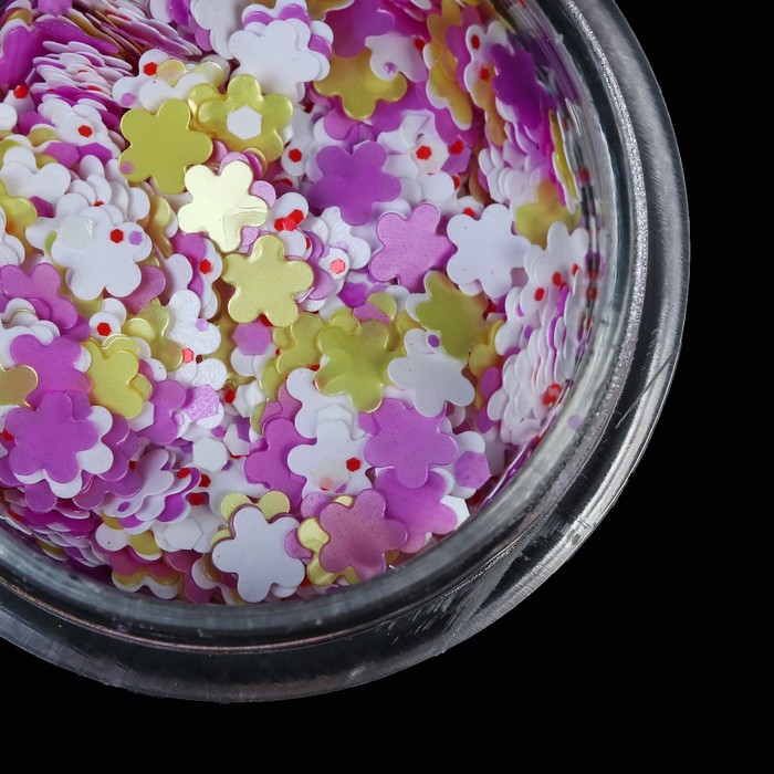 Блёстки/пайетки для ногтей "Цветочки", цвет жёлтый/малиновый/фиолетовый/белый