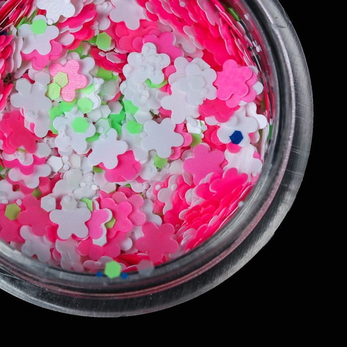 Блёстки/пайетки для ногтей "Цветочки", цвет розовый/зелёный/белый