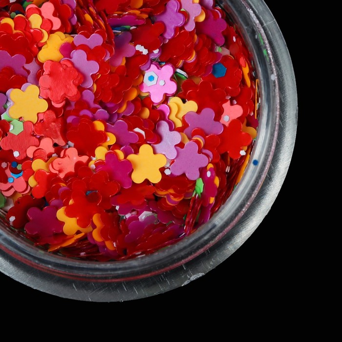 Блёстки/пайетки для ногтей "Цветочки", цвет красный/оранжевый/синий/зелёный