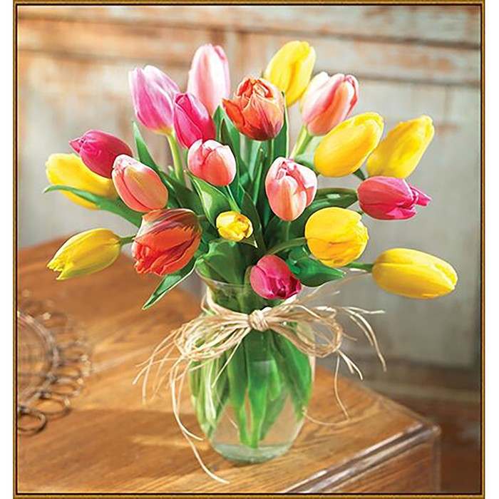 Алмазная мозаика "Букет тюльпанов", 35*35 см, 34 цвета