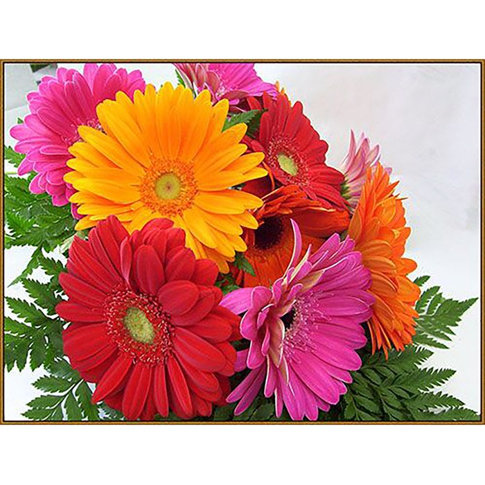 Алмазная мозаика "Герберы", 26*20 см, 32 цвета