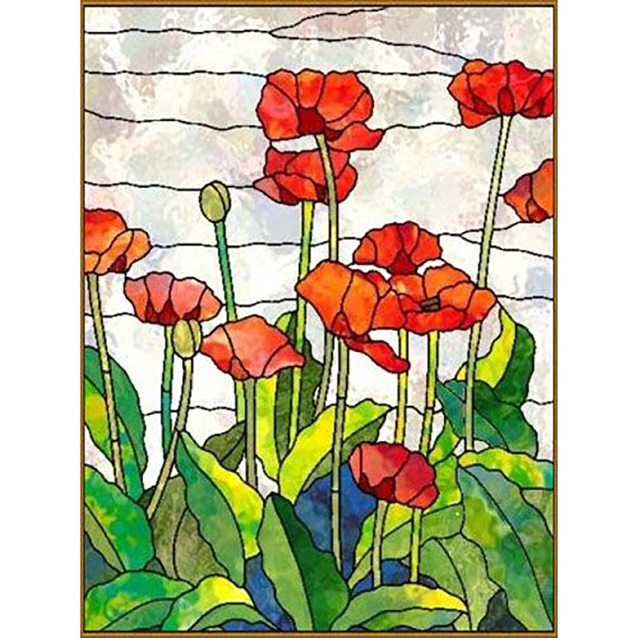 Алмазная мозаика "Витраж маки", 20*28 см, 19 цветов