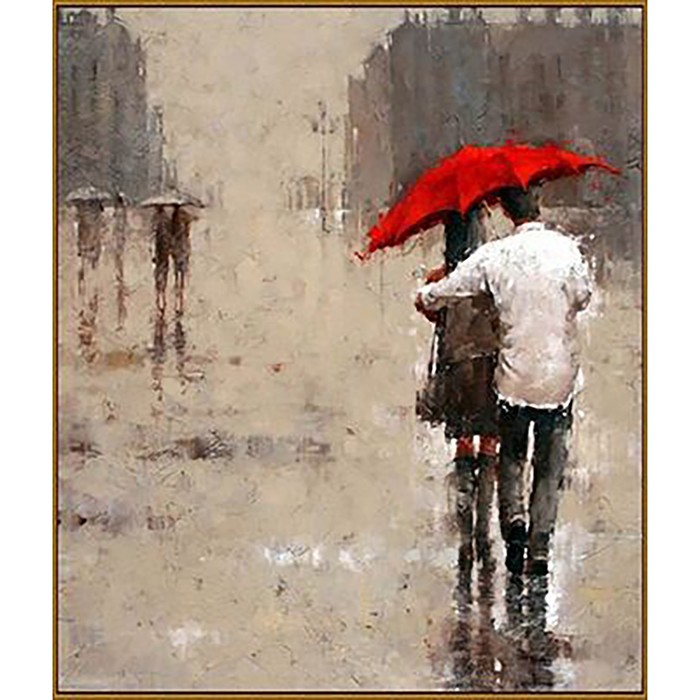 Алмазная мозаика "Двое под дождем", 20*24 см, 20 цветов