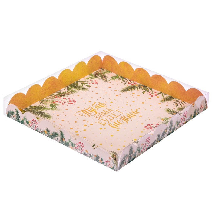 Коробка для кондитерских изделий с PVC крышкой «Снежная зима», 21 х 21 х 3 см