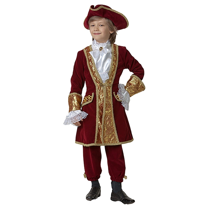 Карнавальный костюм "Вельможа", бархат и парча, р-р 32, рост 122 см, цвет бордовый