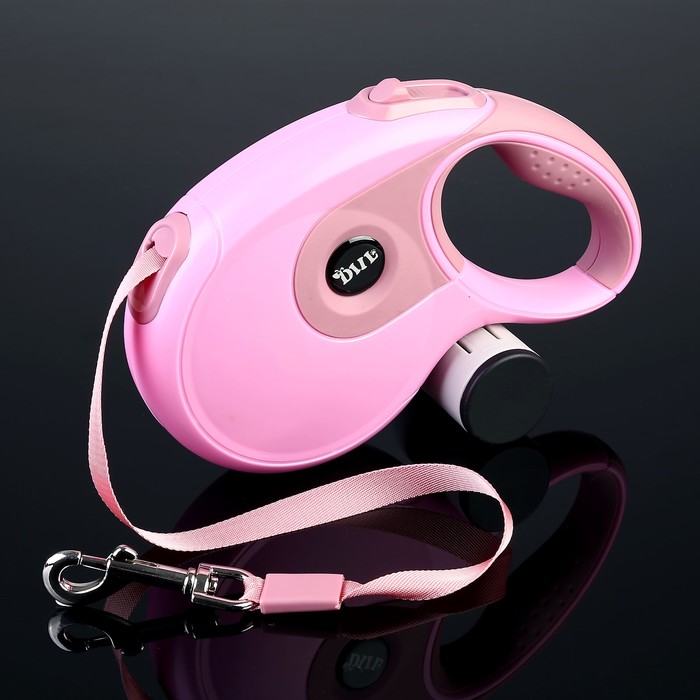 Рулетка DIIL, 8 м, до 50 кг, лента, с контейнером для пакетов, прорезиненная, розовая