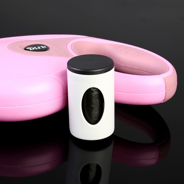 Рулетка DIIL, 8 м, до 50 кг, лента, с контейнером для пакетов, прорезиненная, розовая