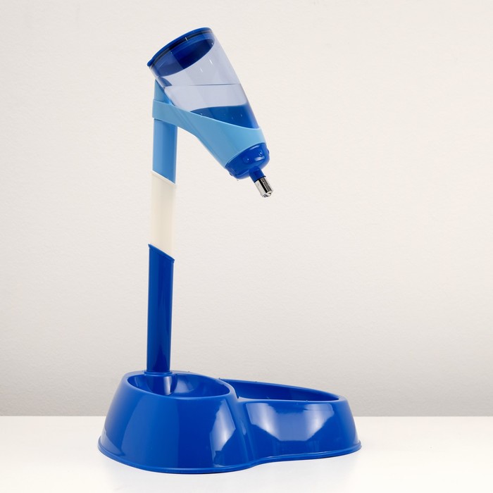 Комплекс для кормления "Нео": поилка (600 мл) и двойная миска, синий