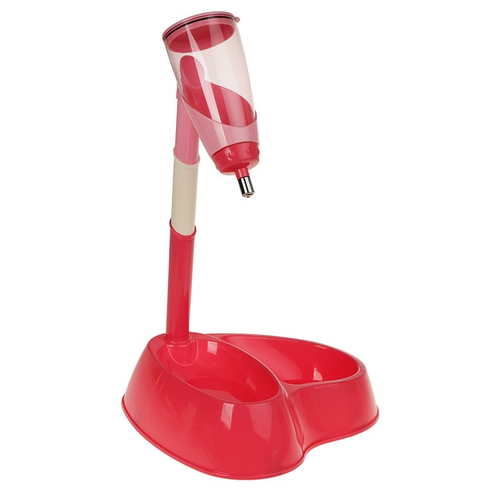 Комплекс для кормления "Нео": поилка (600 мл) и двойная миска, розовый