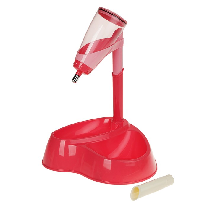 Комплекс для кормления "Нео": поилка (600 мл) и двойная миска, розовый