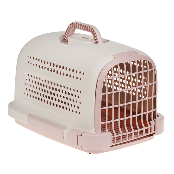 Переноска с пластиковой дверкой "Soft", до 10 кг, с решеткой, розовая