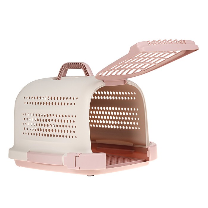 Переноска с пластиковой дверкой "Soft", до 10 кг, с решеткой, розовая