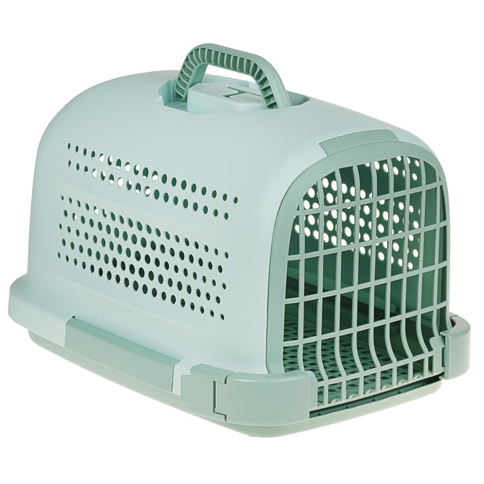 Переноска с пластиковой дверкой "Soft", до 10 кг, с решеткой, зеленая