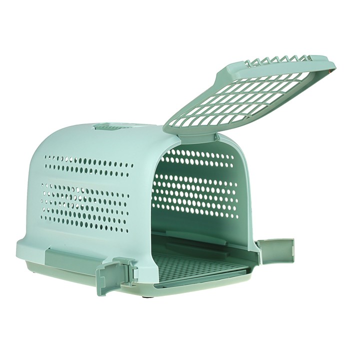 Переноска с пластиковой дверкой "Soft", до 10 кг, с решеткой, зеленая