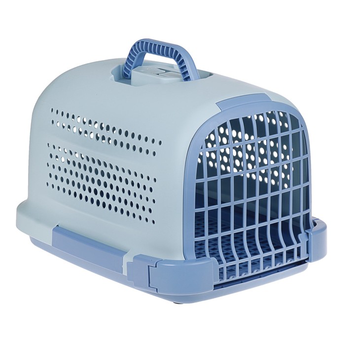 Переноска с пластиковой дверкой "Soft", до 10 кг, с решеткой, голубая