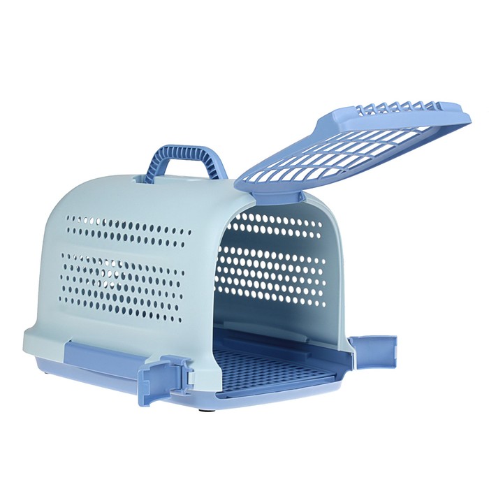 Переноска с пластиковой дверкой "Soft", до 10 кг, с решеткой, голубая