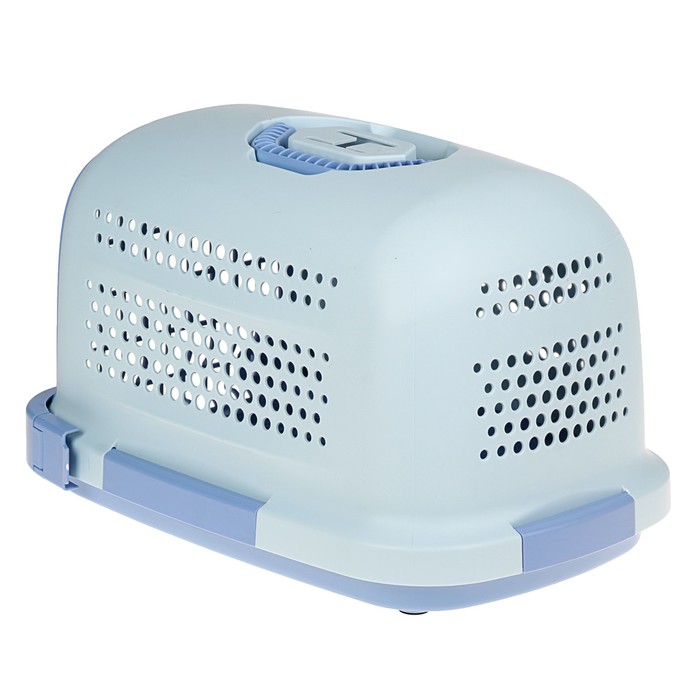 Переноска с пластиковой дверкой "Soft", до 10 кг, с решеткой, голубая