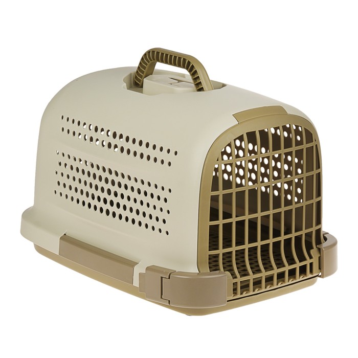 Переноска с пластиковой дверкой "Soft", до 10 кг, с решеткой, коричневая