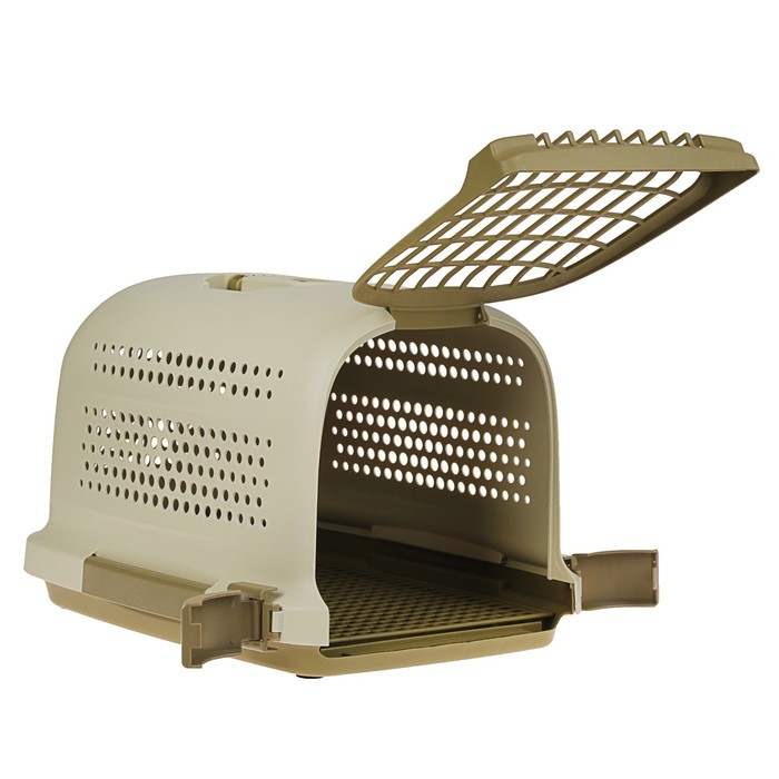 Переноска с пластиковой дверкой "Soft", до 10 кг, с решеткой, коричневая