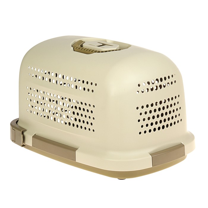 Переноска с пластиковой дверкой "Soft", до 10 кг, с решеткой, коричневая