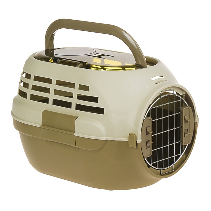 Переноска с металлической дверкой "Soft", до 6 кг, с решеткой, миской, розовая