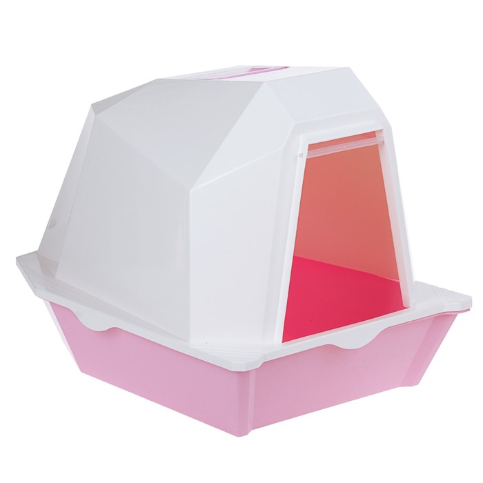 Туалет для кошек фигурный закрытый с совком, 54 х 37 х 40 см, бело-розовый