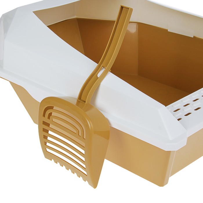 Туалет для кошек фигурный с бортом с совком, 54 х 38 х 20 см, бело-коричневый