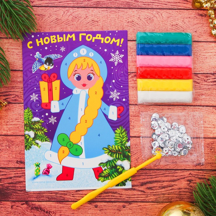 Аппликация пластилином "С Новым годом!" Снегурочка, 6 цветов пластилина по 7 гр