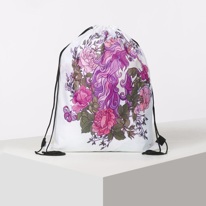 Мешок для обуви "Единорог", отдел на шнурке, цвет белый