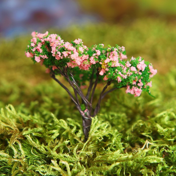 Миниатюра кукольная, набор 2 шт "Дерево" размер 1 шт 2*2*6,5 см, цвет зеленый с розовым