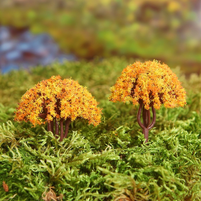 Миниатюра кукольная, набор 2 шт "Дерево" размер 1 шт 4,5*4,5*6 см, цвет оранжево-желтый