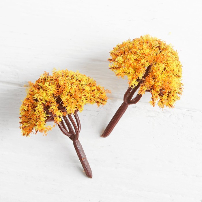 Миниатюра кукольная, набор 2 шт "Дерево" размер 1 шт 4,5*4,5*6 см, цвет оранжево-желтый