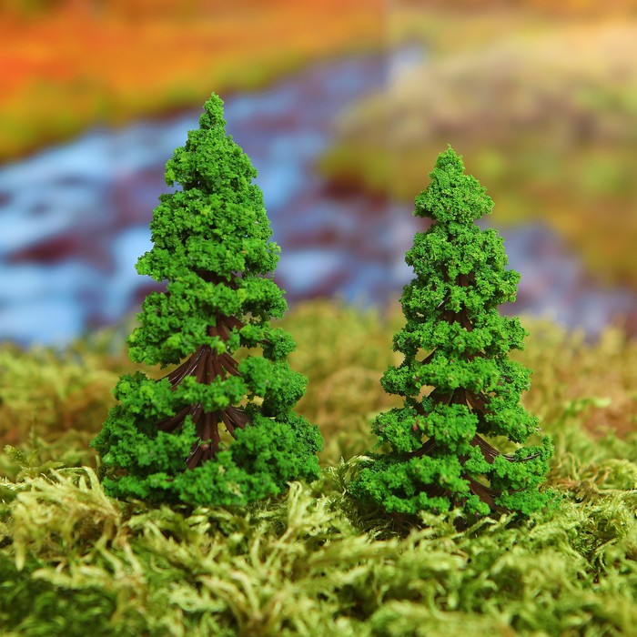 Миниатюра кукольная, набор 2 шт "Дерево" размер 1 шт 2,5*2,5*7,5 см, цвет темно-зеленый