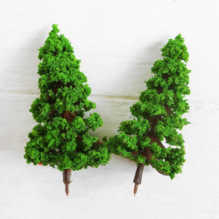 Миниатюра кукольная, набор 2 шт "Дерево" размер 1 шт 2,5*2,5*7,5 см, цвет темно-зеленый