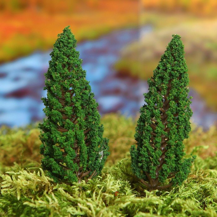 Миниатюра кукольная, набор 2 шт "Дерево" размер 1 шт 3*3*1,5 см, цвет зеленый