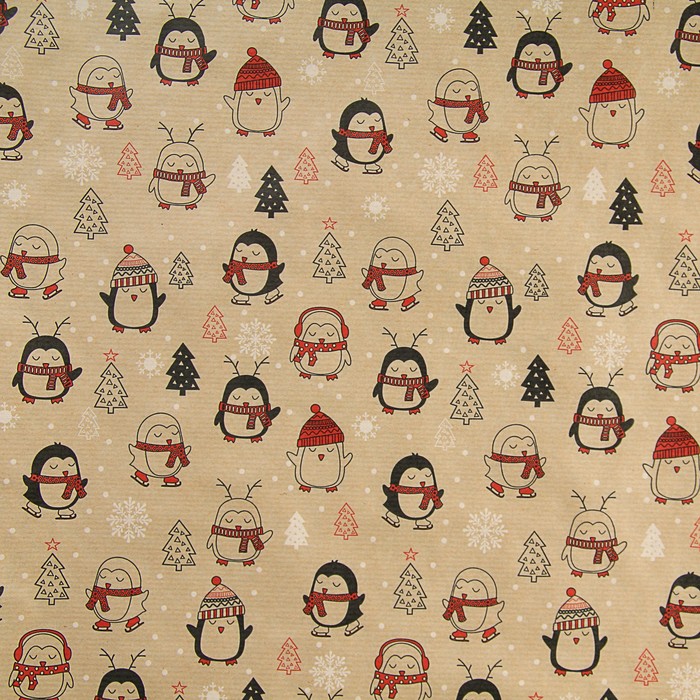 Бумага упаковочная крафт "Пингвины", 0.6 х 10 м
