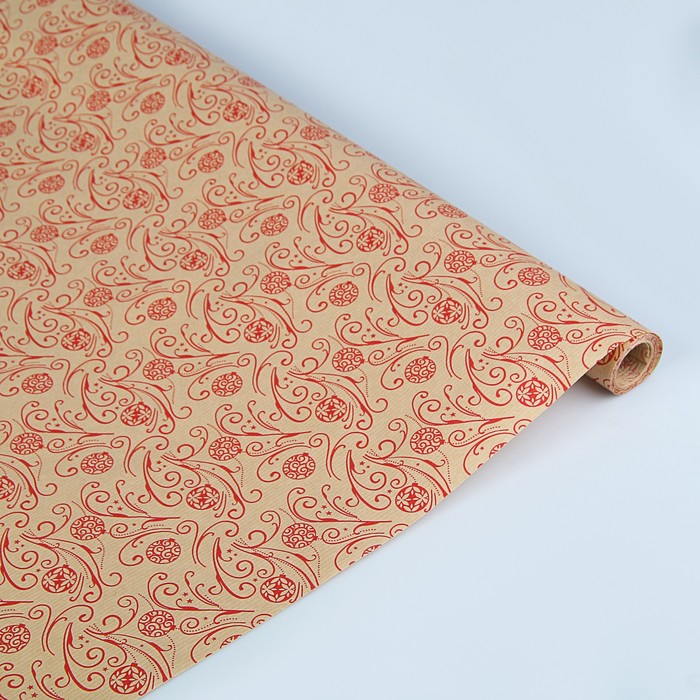 Бумага упаковочная крафт "Красные шары", 0.6 х 10 м