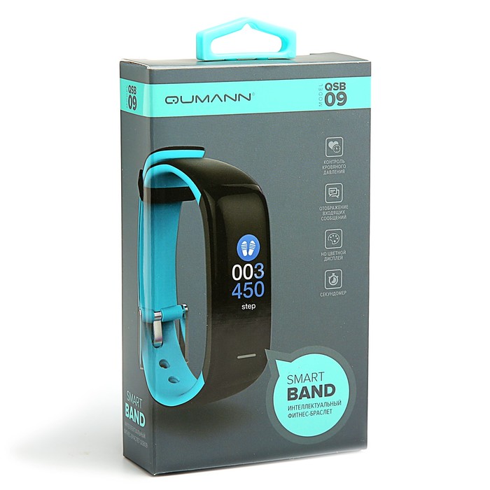 Фитнес-браслет Qumann QSB 09, цвет дисп, оповещения, будильник, шагомер, черный